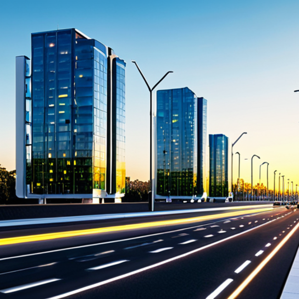 페로브스카이트 태양전지 - **Prompt:** A vibrant, futuristic cityscape under a bright, clear sky. Modern skyscrapers feature en...